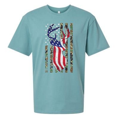 Deer Hunting 4th Of July American Flag Camo Patriotic Hunter Sueded Cloud Jersey T-Shirt