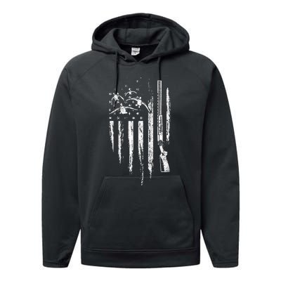 Duck Hunting American Flag Waterfowl Goose Gift For Hunter Performance Fleece Hoodie