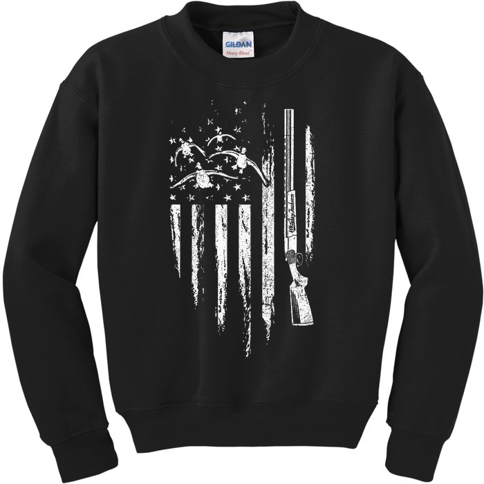 Duck Hunting American Flag Waterfowl Goose Gift For Hunter Kids Sweatshirt