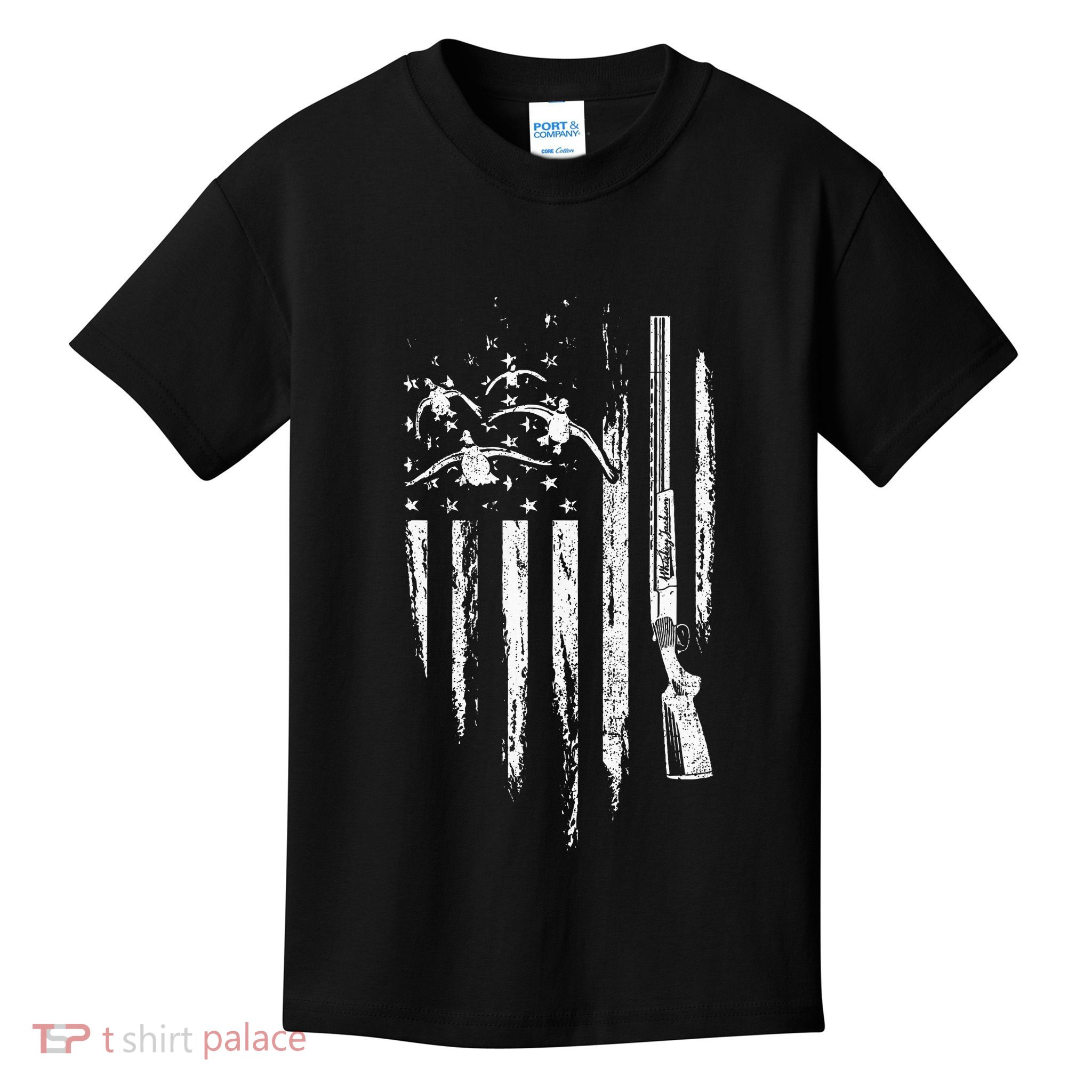 Duck Hunting American Flag Waterfowl Goose Gift For Hunter Kids T-Shirt