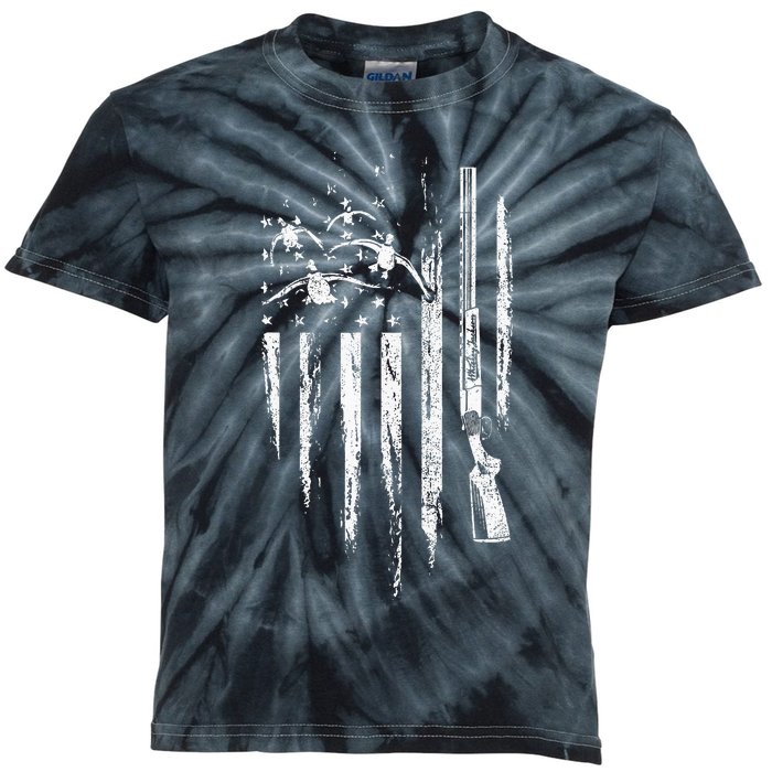 Duck Hunting American Flag Waterfowl Goose Gift For Hunter Kids Tie-Dye T-Shirt