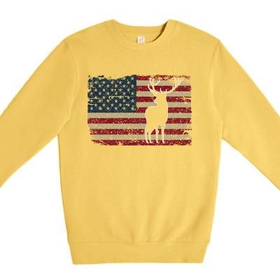 Deer Hunting American Flag Usa Proud Hunter Gift Idea Gift Premium Crewneck Sweatshirt