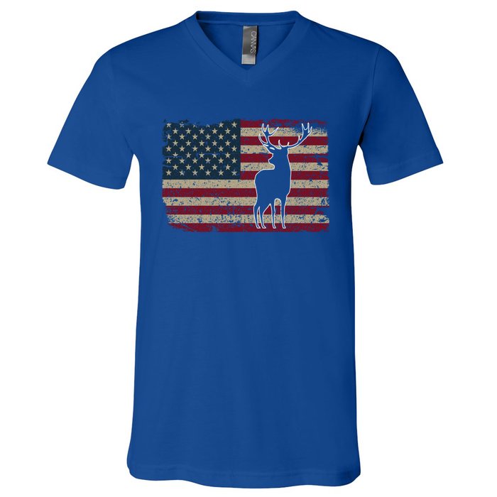 Deer Hunting American Flag Usa Proud Hunter Gift Idea Gift V-Neck T-Shirt