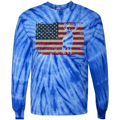 Deer Hunting American Flag Usa Proud Hunter Gift Idea Gift Tie-Dye Long Sleeve Shirt