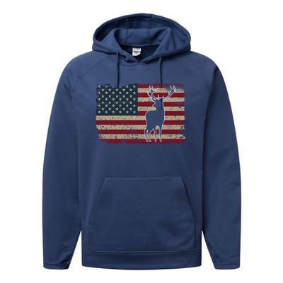 Deer Hunting American Flag Usa Proud Hunter Gift Idea Gift Performance Fleece Hoodie