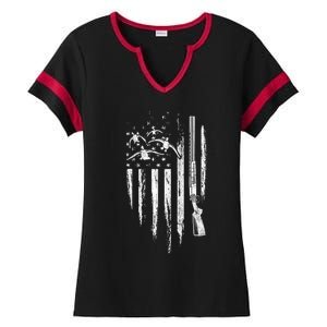 Duck Hunting American Flag Waterfowl Goose Gift For Hunter Ladies Halftime Notch Neck Tee