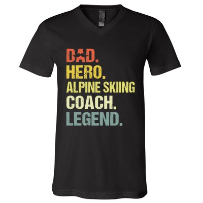 Dad Hero Alpine Skiing Coach Funny Alpine Skiing Coach V-Neck T-Shirt