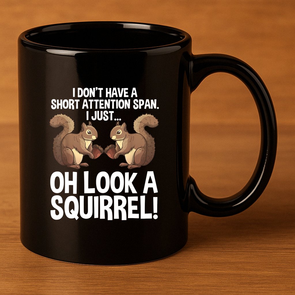 Dont Have A Short Attention Span Oh Squirrel Funny 11oz C Handle Ceramic Mug