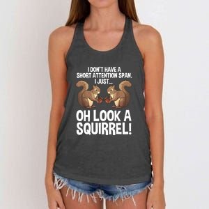 Dont Have A Short Attention Span Oh Squirrel Funny Women's Knotted Racerback Tank