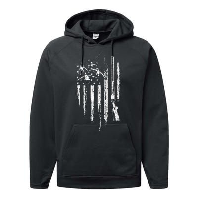 Duck Hunting American Flag Waterfowl Goose Gift For Hunter  Performance Fleece Hoodie