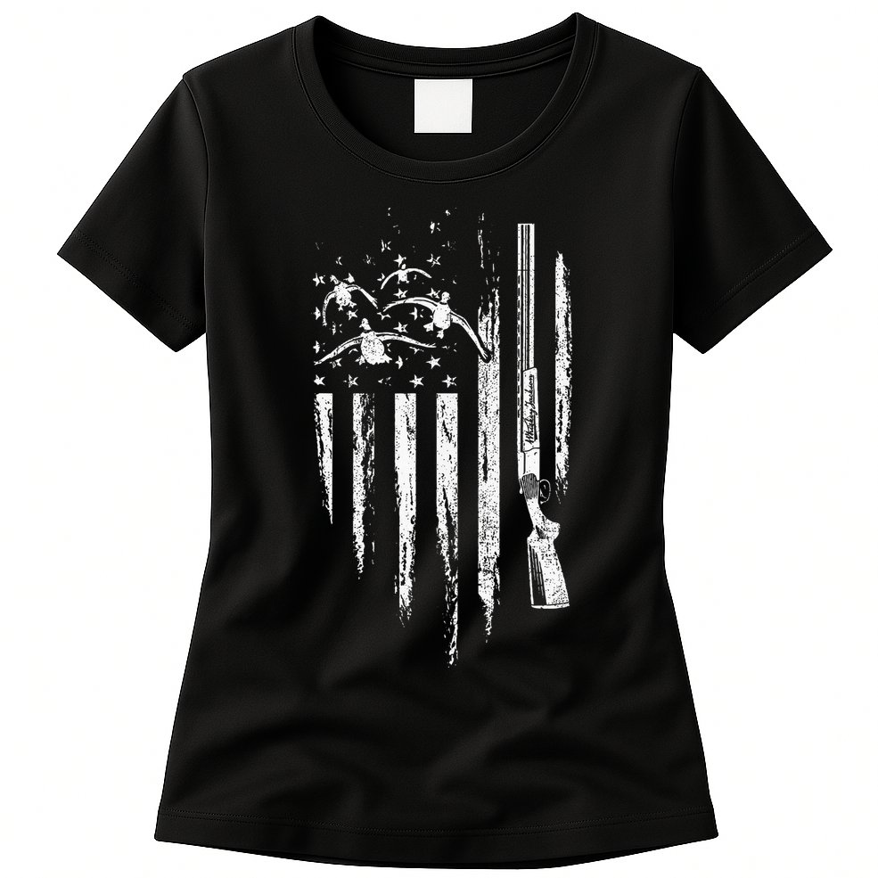 Duck Hunting American Flag Waterfowl Goose Gift For Hunter  Womens T-Shirt