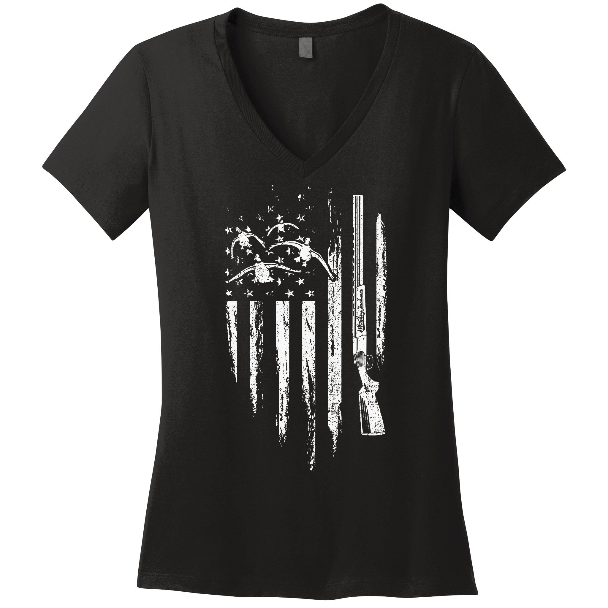 Duck Hunting American Flag Waterfowl Goose Gift For Hunter  Women's V-Neck T-Shirt