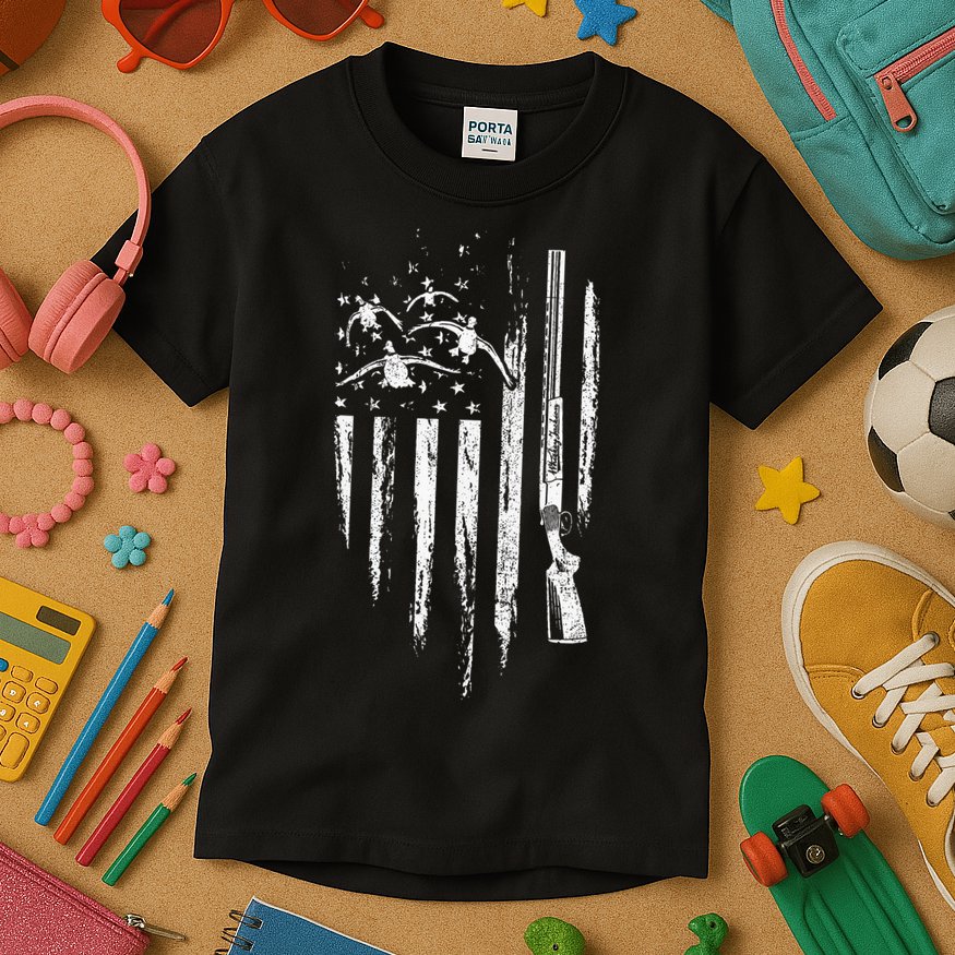 Duck Hunting American Flag Waterfowl Goose Gift For Hunter  Kids T-Shirt