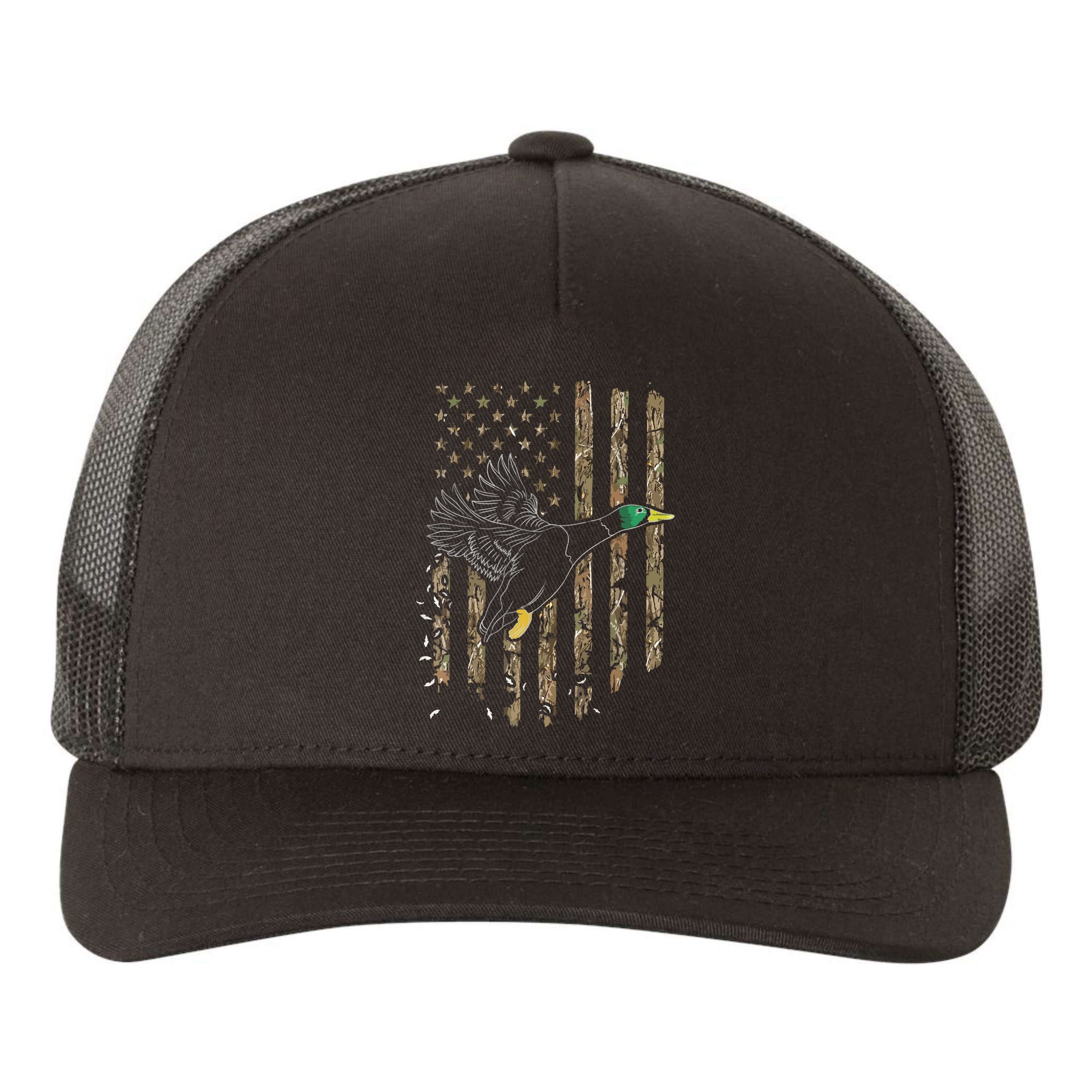 Duck Hunter American Flag Waterfowl Hunting Camouflage Yupoong Adult 5-Panel Trucker Hat