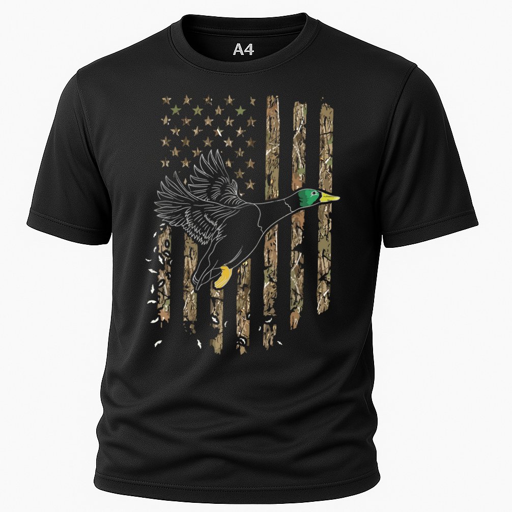 Duck Hunter American Flag Waterfowl Hunting Camouflage Cooling Performance Crew T-Shirt