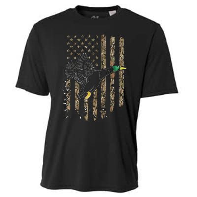 Duck Hunter American Flag Waterfowl Hunting Camouflage Cooling Performance Crew T-Shirt