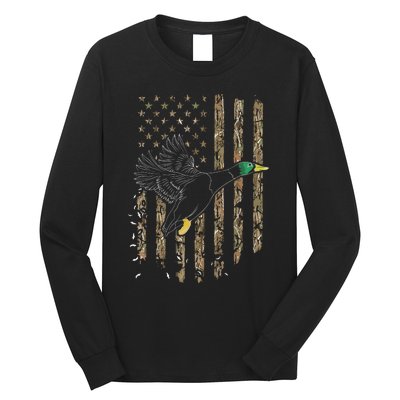 Duck Hunter American Flag Waterfowl Hunting Camouflage Long Sleeve Shirt