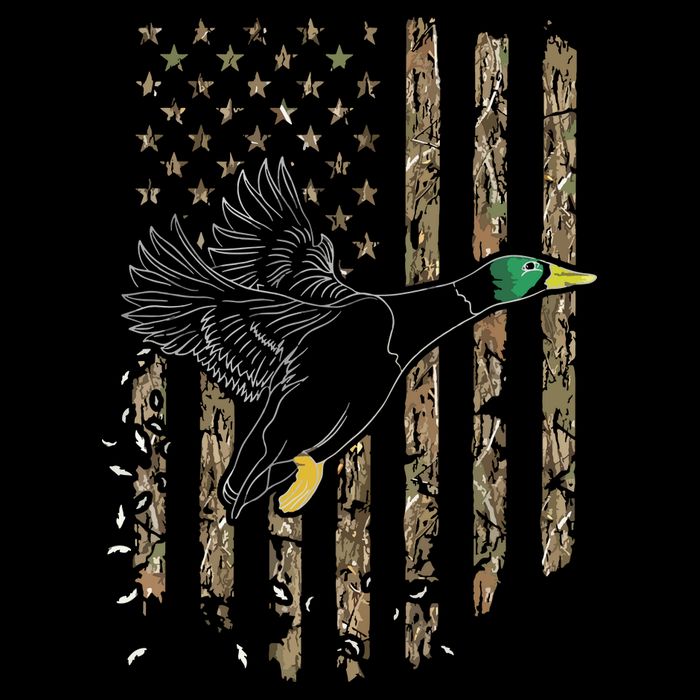 Duck Hunter American Flag Waterfowl Hunting Camouflage Long Sleeve Shirt
