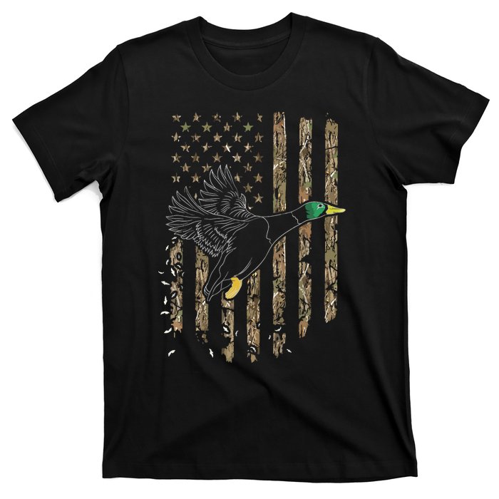 Duck Hunter American Flag Waterfowl Hunting Camouflage T-Shirt