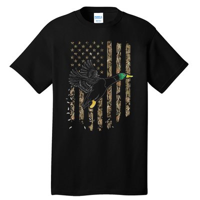 Duck Hunter American Flag Waterfowl Hunting Camouflage Tall T-Shirt