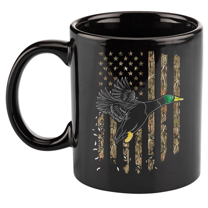 Duck Hunter American Flag Waterfowl Hunting Camouflage 11oz C Handle Ceramic Mug
