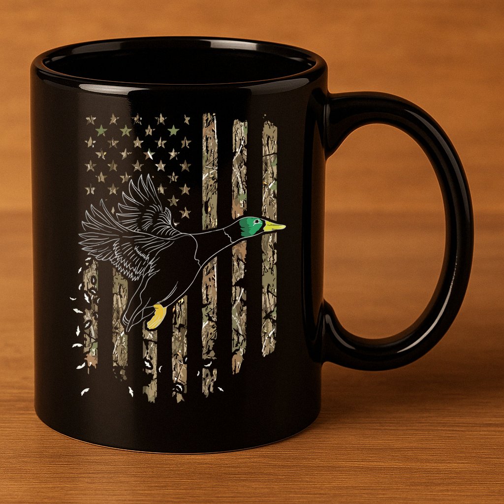 Duck Hunter American Flag Waterfowl Hunting Camouflage 11oz C Handle Ceramic Mug