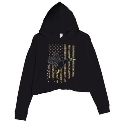 Duck Hunter American Flag Waterfowl Hunting Camouflage Crop Fleece Hoodie