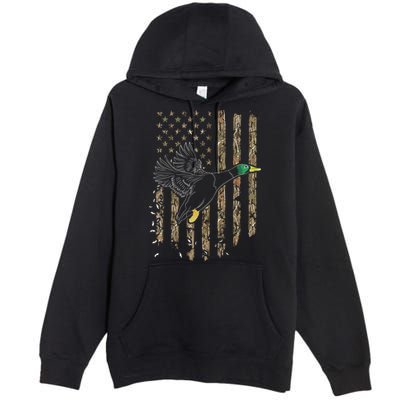 Duck Hunter American Flag Waterfowl Hunting Camouflage Premium Pullover Hoodie