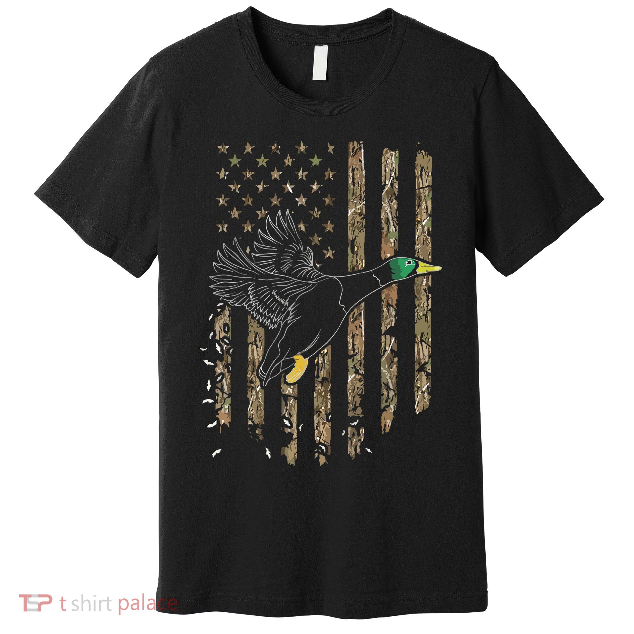 Duck Hunter American Flag Waterfowl Hunting Camouflage Premium T-Shirt
