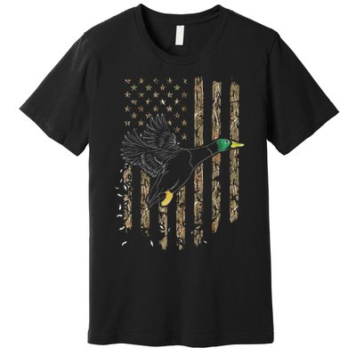 Duck Hunter American Flag Waterfowl Hunting Camouflage Premium T-Shirt