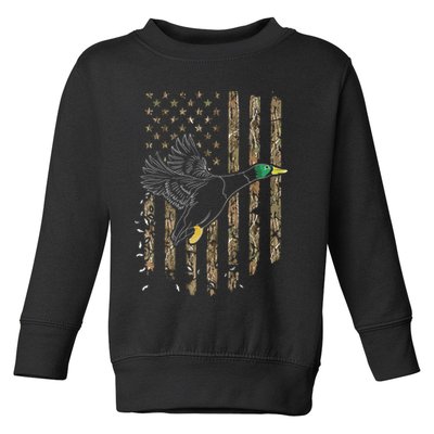 Duck Hunter American Flag Waterfowl Hunting Camouflage Toddler Sweatshirt