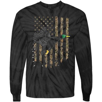 Duck Hunter American Flag Waterfowl Hunting Camouflage Tie-Dye Long Sleeve Shirt