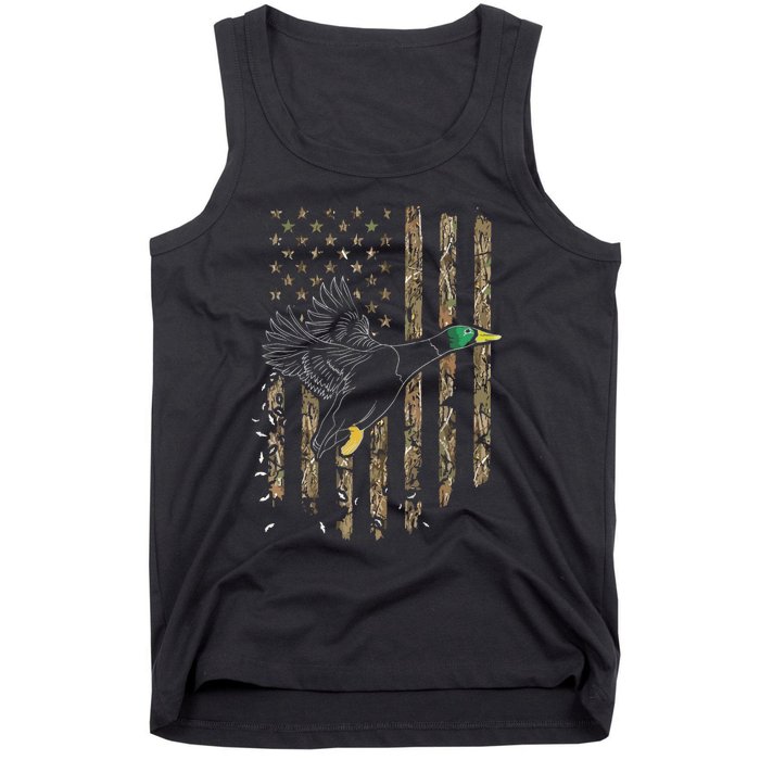 Duck Hunter American Flag Waterfowl Hunting Camouflage Tank Top