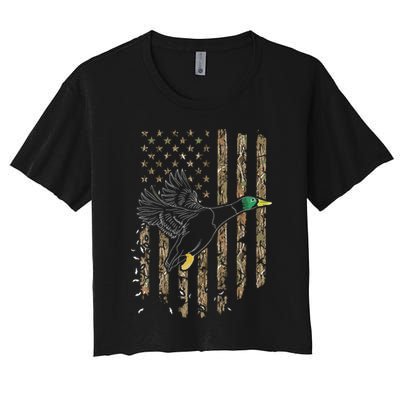 Duck Hunter American Flag Waterfowl Hunting Camouflage Crop Top