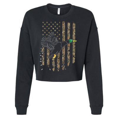 Duck Hunter American Flag Waterfowl Hunting Camouflage Cropped Pullover Crew
