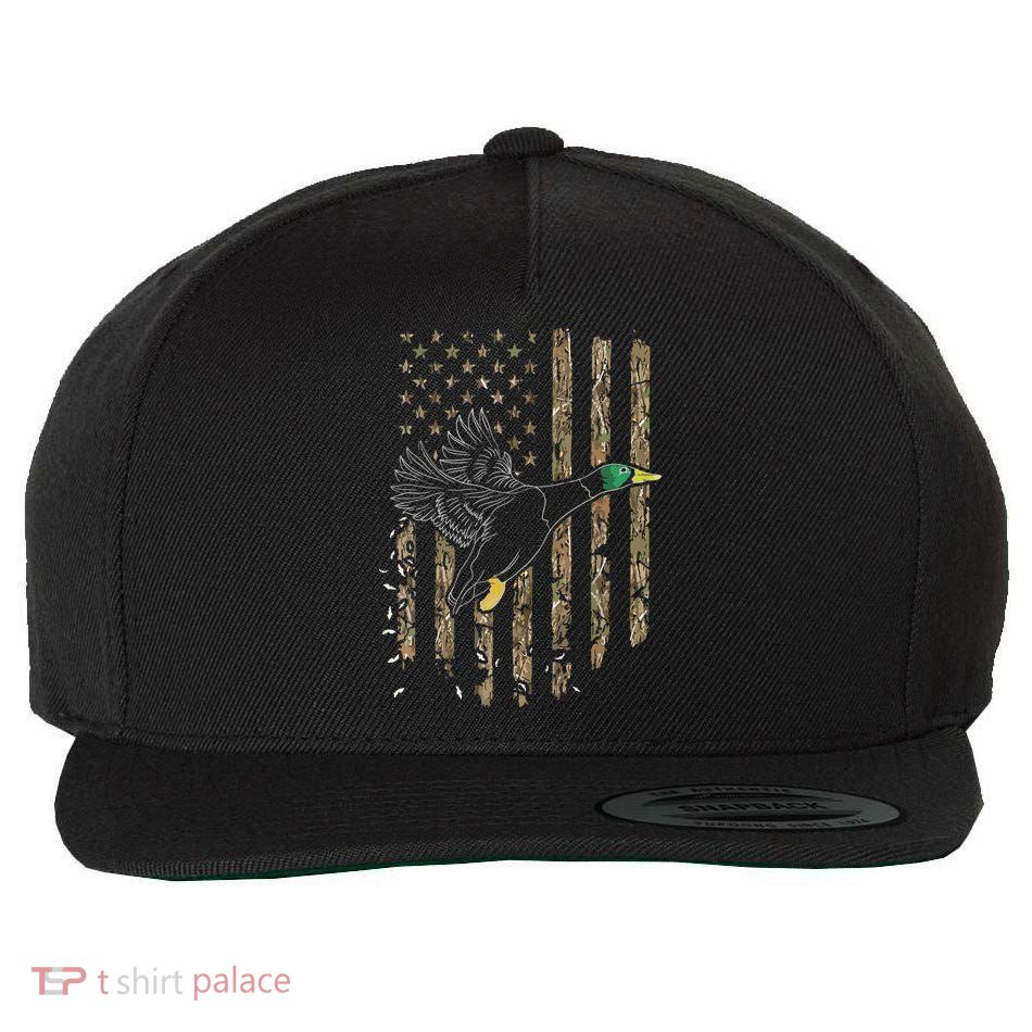 Duck Hunter American Flag Waterfowl Hunting Camouflage Wool Snapback Cap