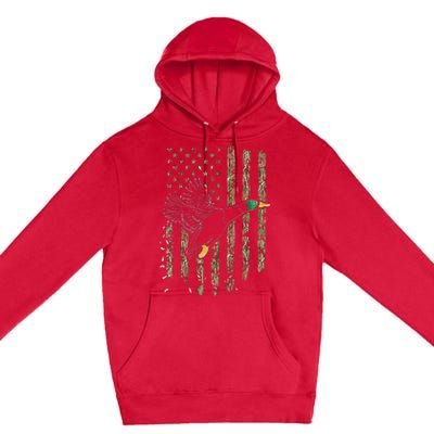 Duck Hunter American Flag Waterfowl Hunting Camouflage Premium Pullover Hoodie