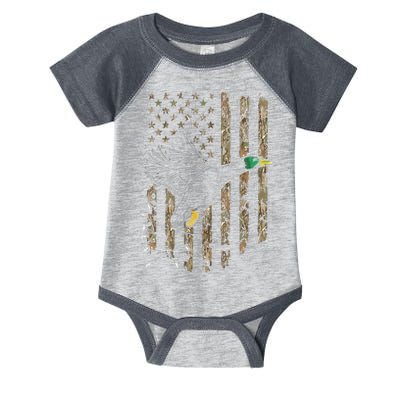 Duck Hunter American Flag Waterfowl Hunting Camouflage Infant Baby Jersey Bodysuit
