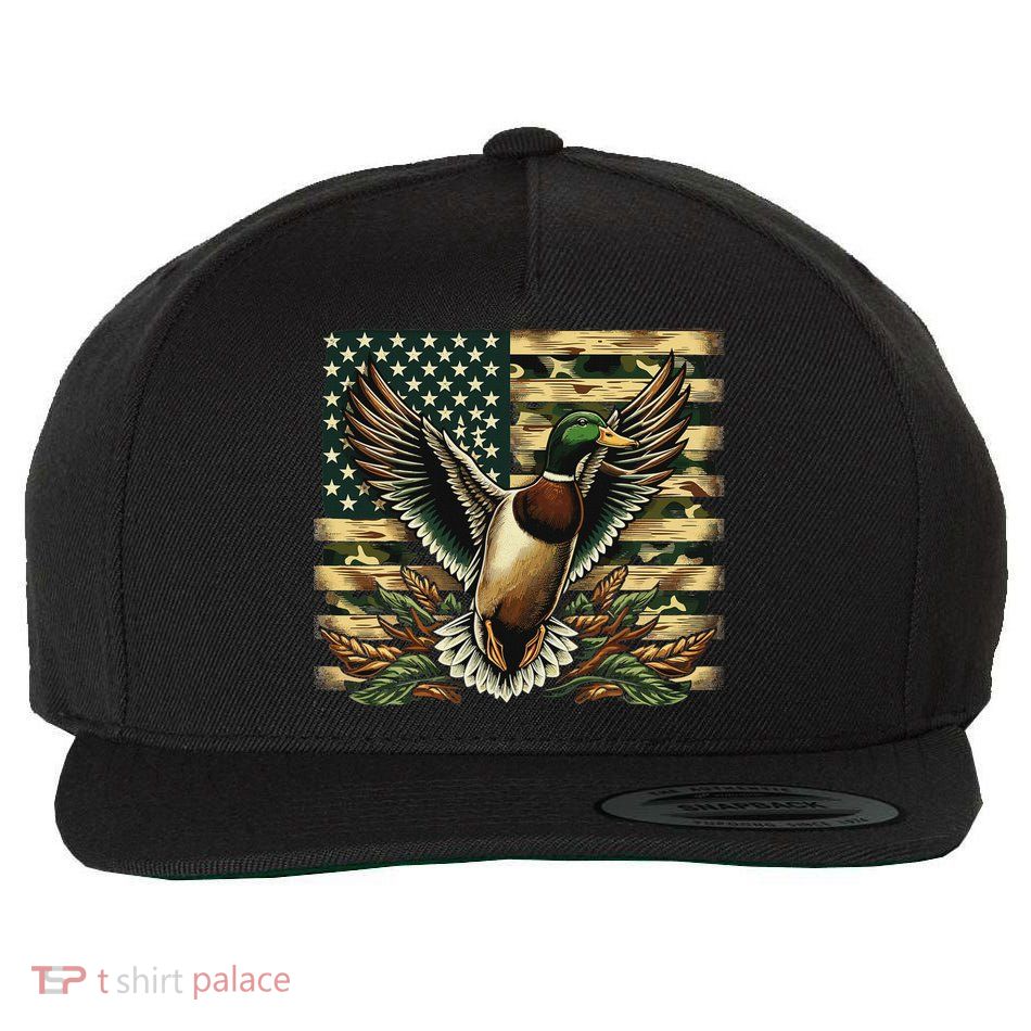 Duck Hunter American Flag Camouflage Hunting Wool Snapback Cap