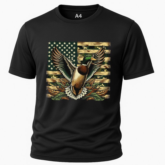 Duck Hunter American Flag Camouflage Hunting Cooling Performance Crew T-Shirt