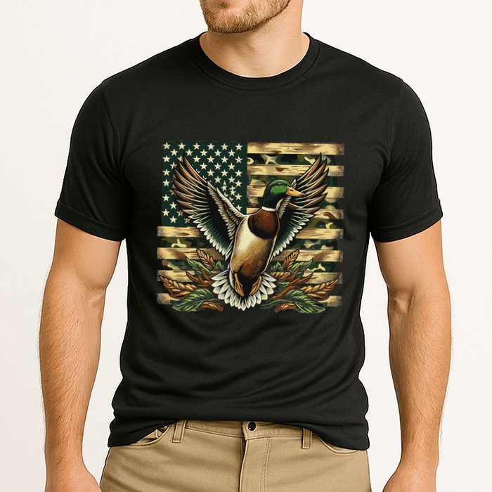 Duck Hunter American Flag Camouflage Hunting Cooling Performance Crew T-Shirt