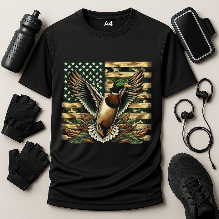 Duck Hunter American Flag Camouflage Hunting Cooling Performance Crew T-Shirt