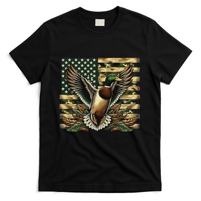Duck Hunter American Flag Camouflage Hunting T-Shirt