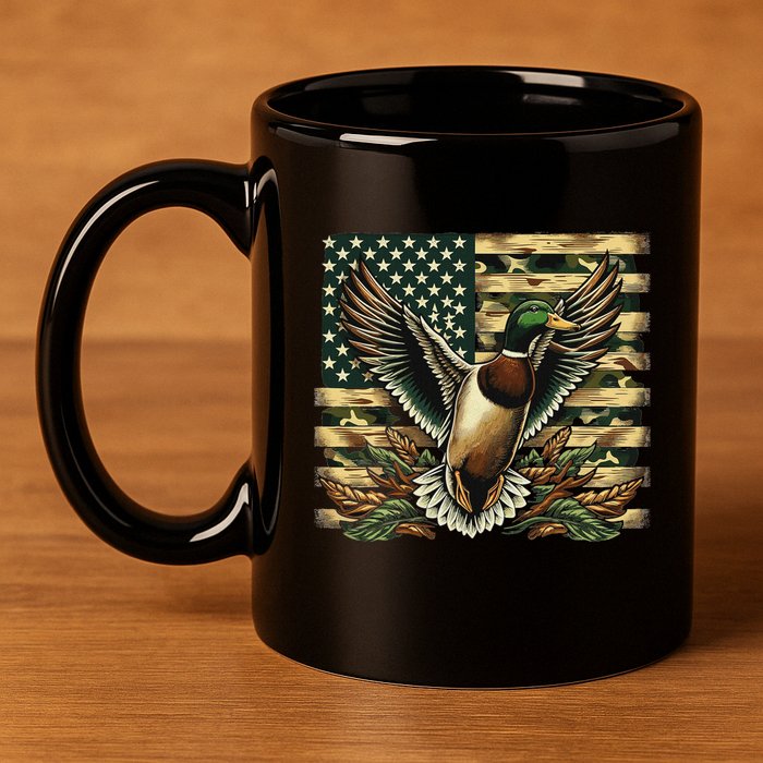 Duck Hunter American Flag Camouflage Hunting 11oz C Handle Ceramic Mug