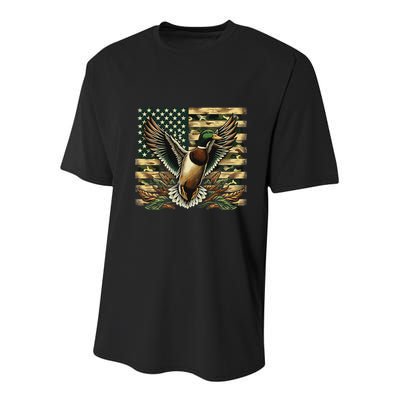Duck Hunter American Flag Camouflage Hunting Youth Performance Sprint T-Shirt