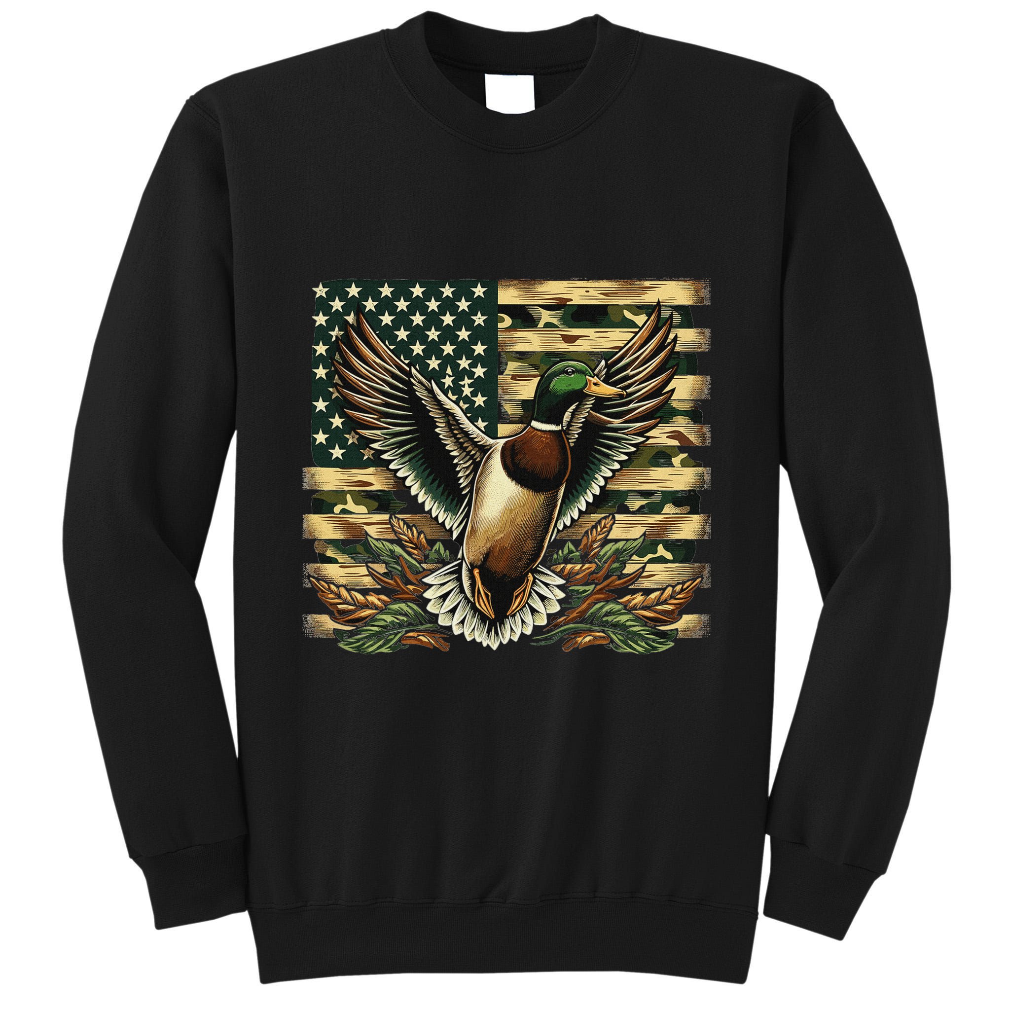 Duck Hunter American Flag Camouflage Hunting Tall Sweatshirt