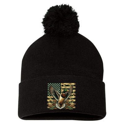 Duck Hunter American Flag Camouflage Hunting Pom Pom 12in Knit Beanie
