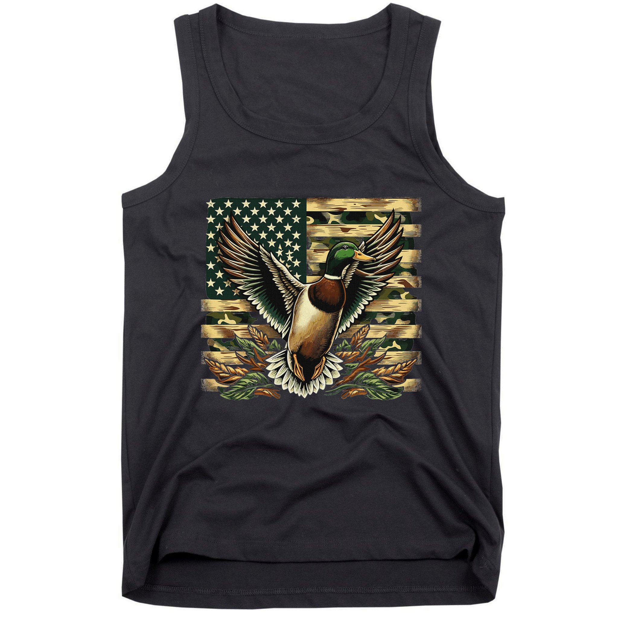Duck Hunter American Flag Camouflage Hunting Tank Top