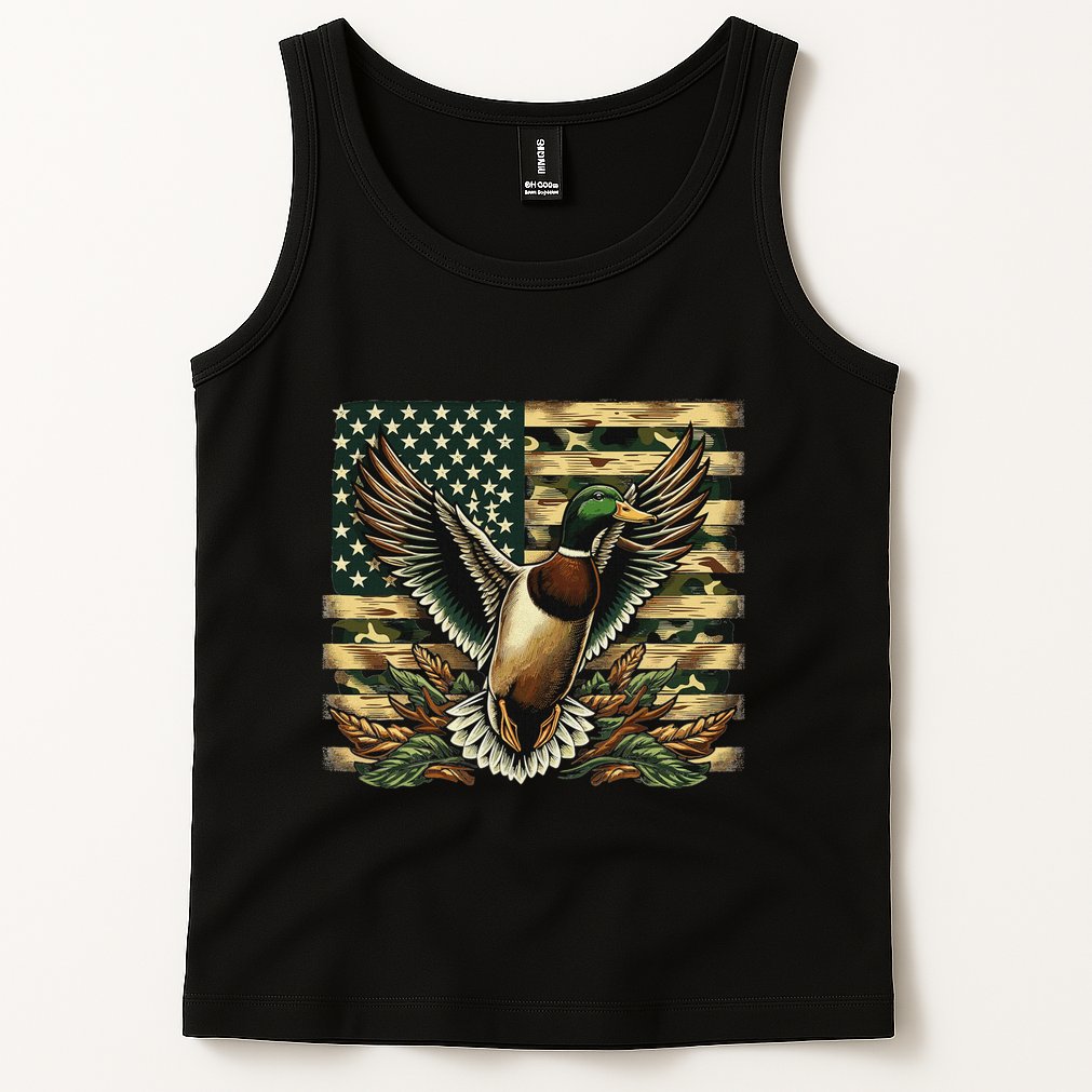 Duck Hunter American Flag Camouflage Hunting Tank Top