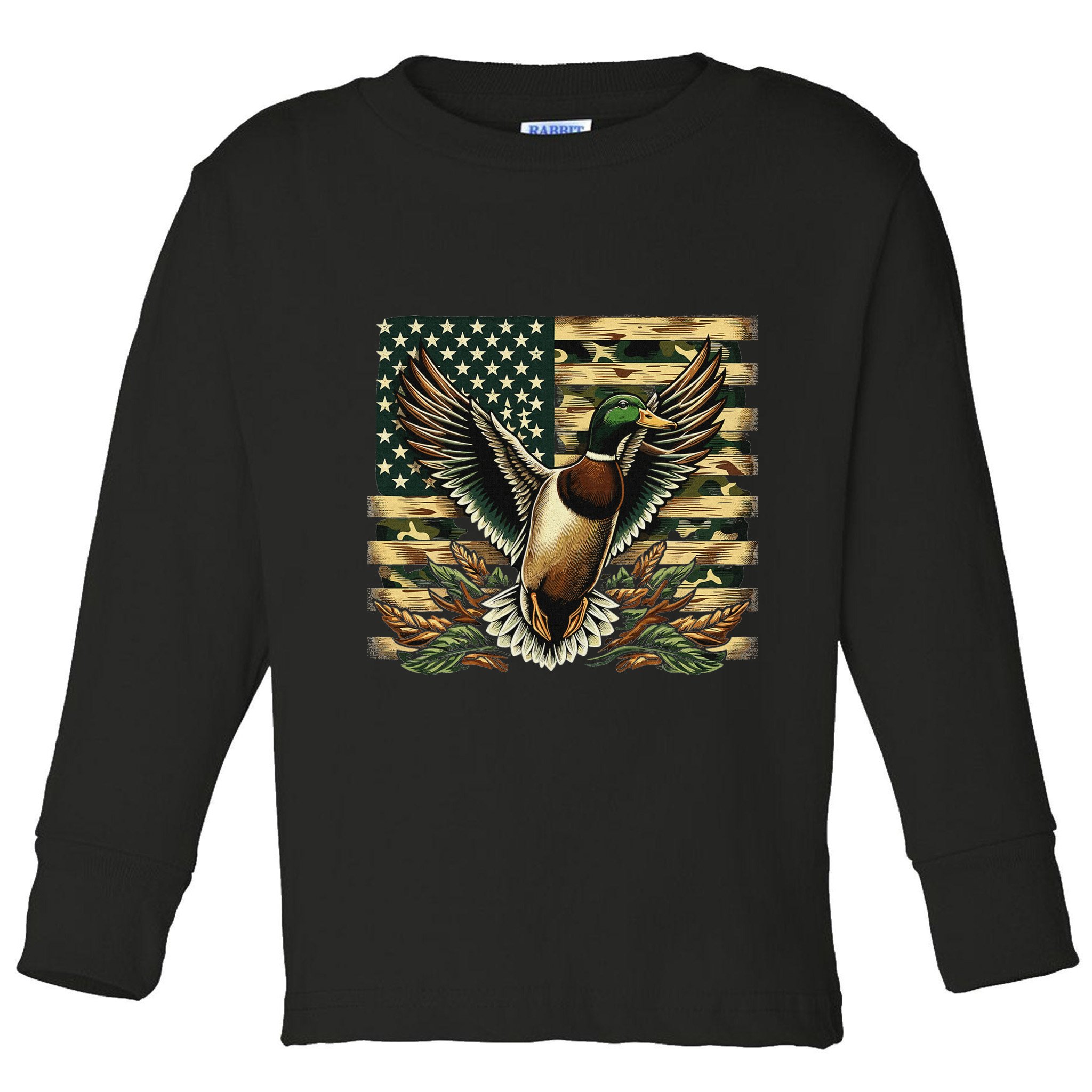 Duck Hunter American Flag Camouflage Hunting Toddler Long Sleeve Shirt